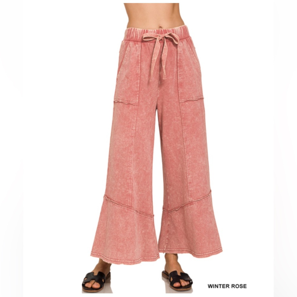 Wide-Leg Drawstring Pants in Winter Rose
